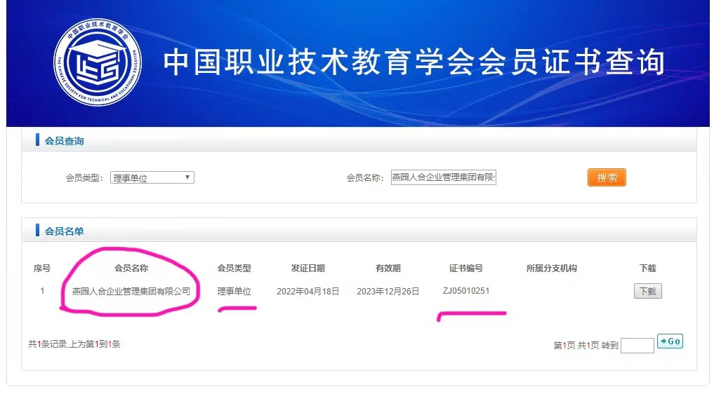 燕园人合集团增补为中国职业技术教育学会理事单位